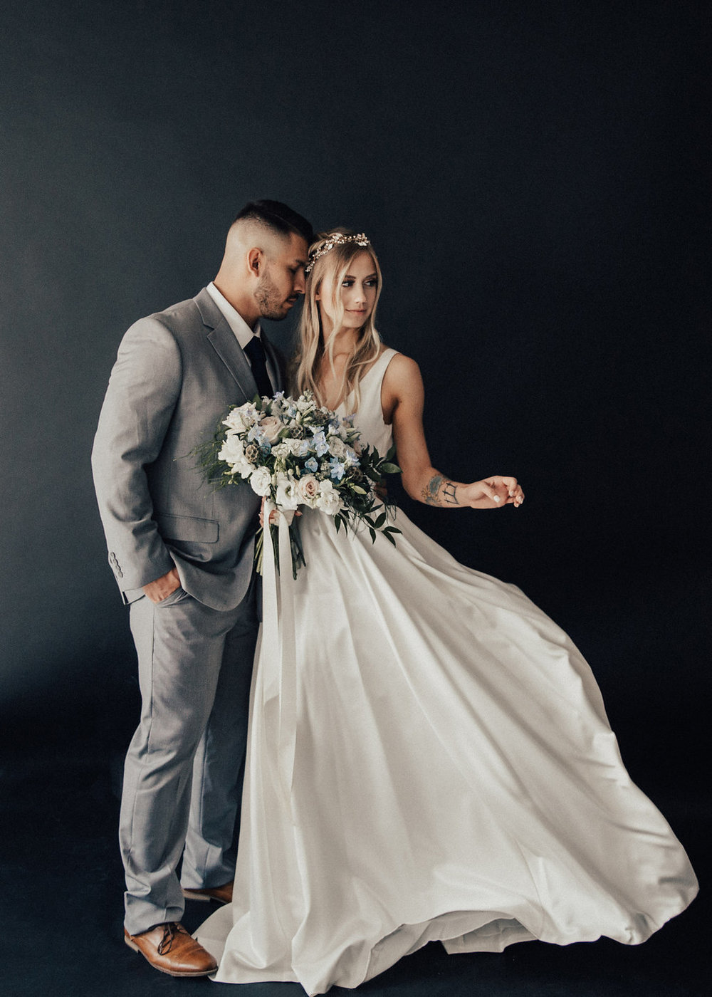 moody fall wedding couple