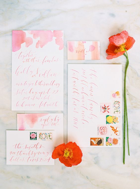 handmade coral wedding invites.jpg